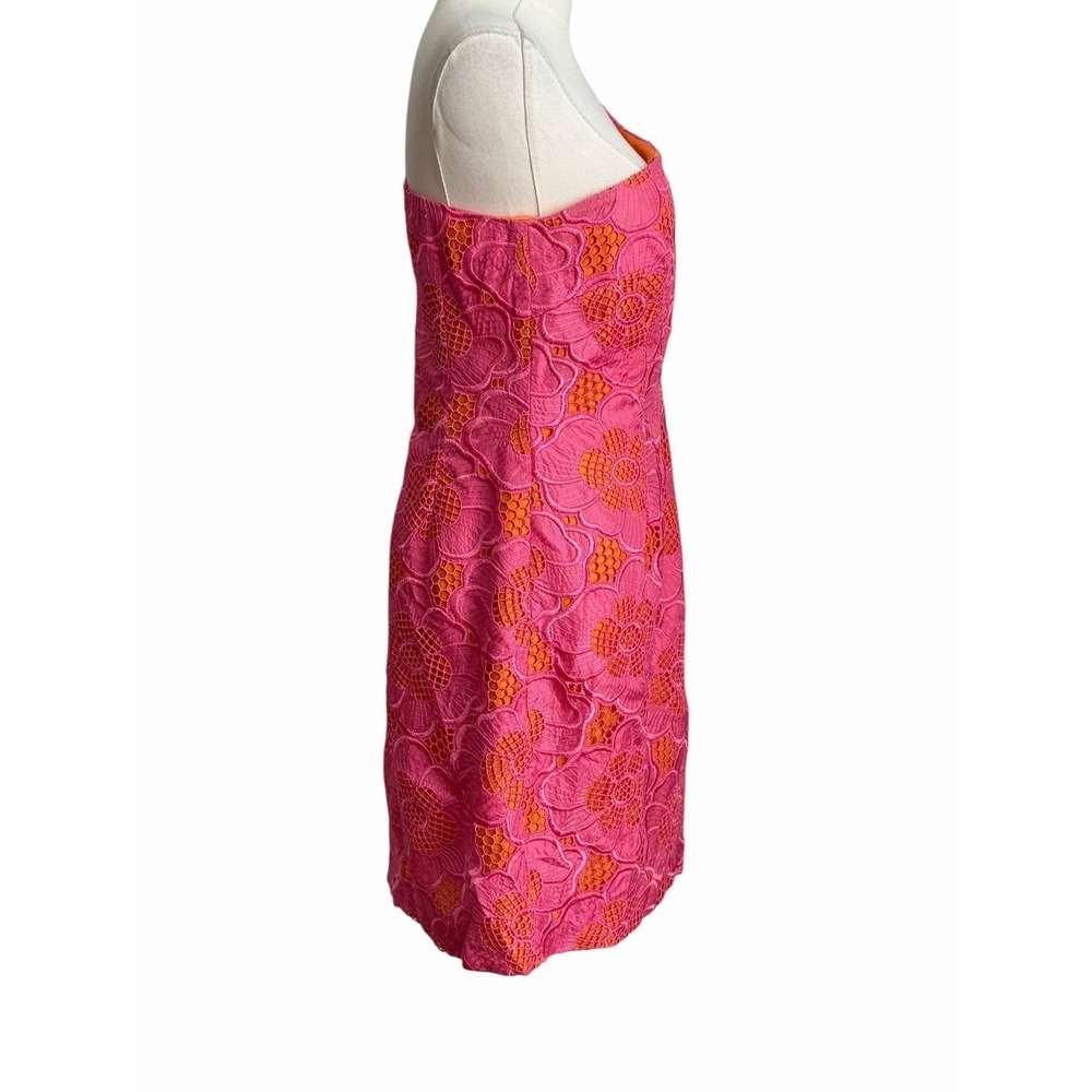Lilly Pulitzer Silk Dress 4 One Shoulder Pink Lace Teresa Hotty Double Nothing - Picture 4 of 12